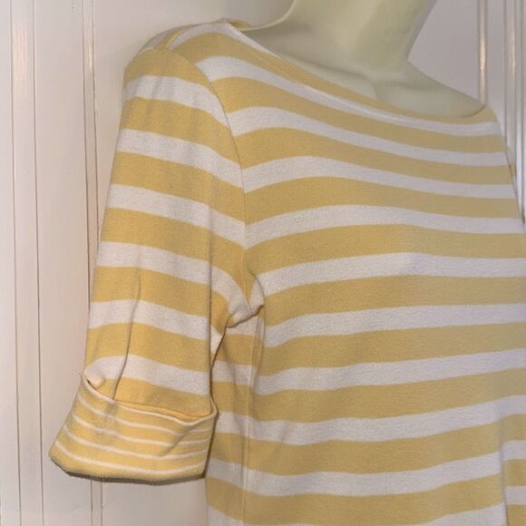 Ralph Lauren Yellow & White Horizontal Striped Cuffed
Short Sleeve Knit Top - Picture 5 of 8